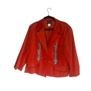 The Jeanius Look by Randolph Duke Women's Embellished Blazer 20W Orange Velvet